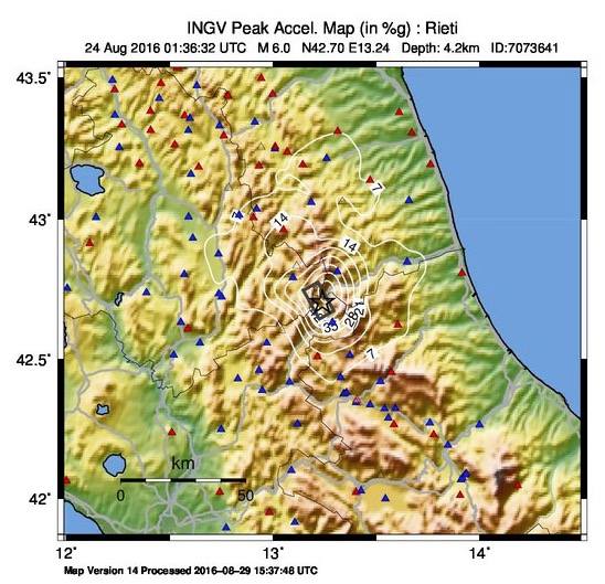 PGA del terremoto del 24 Agosto 2016